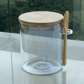 Pote Porta Mantimentos Vidro Borossilicato Cinza com Tampa e Colher de Bambu 700ml - Ela Decora